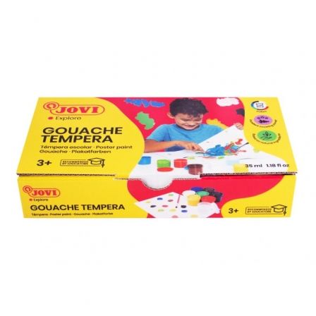 Jovi Estuche de Témperas Escolares de 7 Botes de 35 ml con Pincel